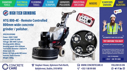 HTG 800-4E Three Phase 4 Head Planetary Floor Grinder/Polisher with Remote Control