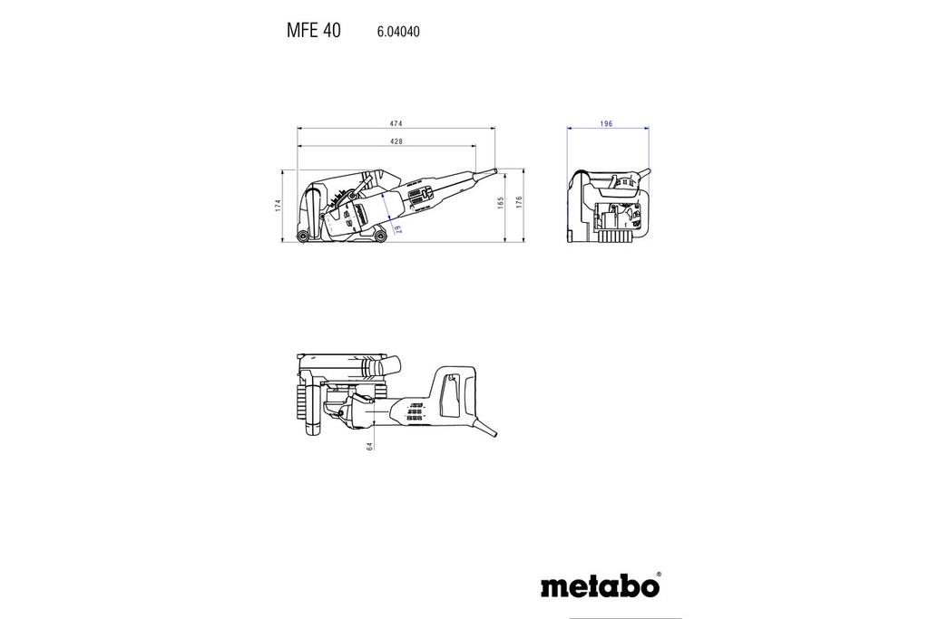 Metabo MFE 40 110V, 1700 W, 40mm Wall Chaser c/w 2 x 5" Diamond Blades, Carry case