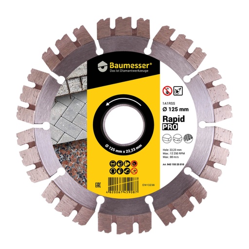[94315525010] Baumesser 1A1RSS Rapid Pro ∅125-350mm Diamond Blade (∅ 125mm / 5", 22.23mm)