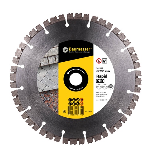[94315080017] Baumesser 1A1RSS Rapid Pro ∅125-350mm Diamond Blade (∅ 230mm / 9", 22.23mm)