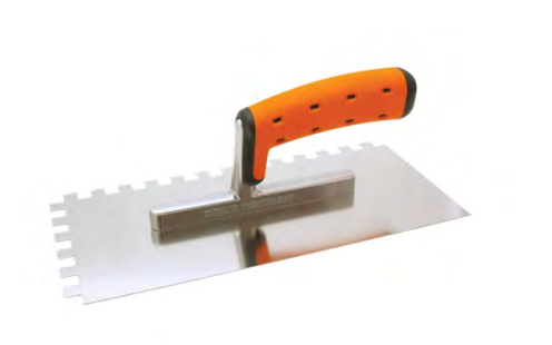 Stainless steel notch trowel with aluminium bracket 130/270mm